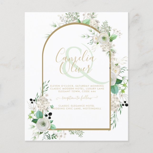 Flyer Summer White Roses Emerald Sage Greenerding WEDDIN (Frente)