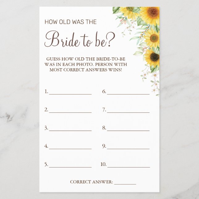 Flyer Sunflower Adivinha quantos anos ela tinha no cartã (Frente)