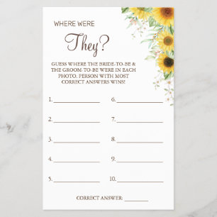 Flyer Sunflower Where were They Bridal shower game card