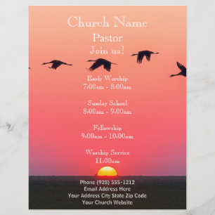 Flyer Sunset Birds Church Flyer, Junte-se aos Serviços