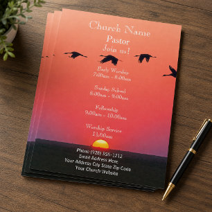 Flyer Sunset Birds Church Flyer, Junte-se aos Serviços