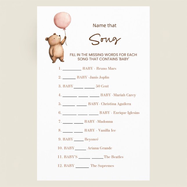 Flyer Sweet Bear Baby Shower Name That Song Game  (Criador carregado)