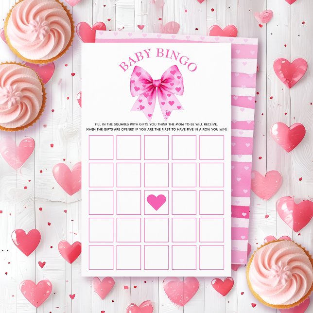 Flyer Sweetheart pink bow baby shower Bingo game (Criador carregado)