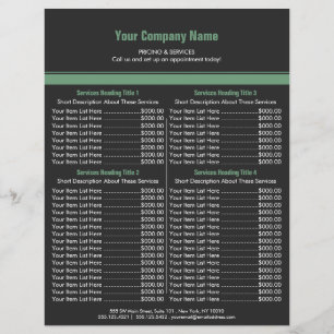 Flyer Tabela de preços simples verde cinzenta 4 da beir