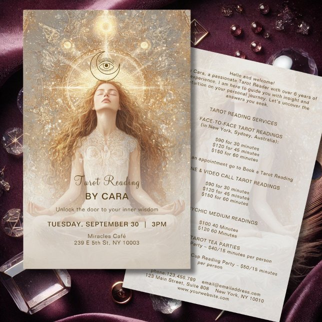 Flyer Tarot Mystic Woman Moon Dourada (Tarot Mystic Woman Eye Moon Gold Flyer)