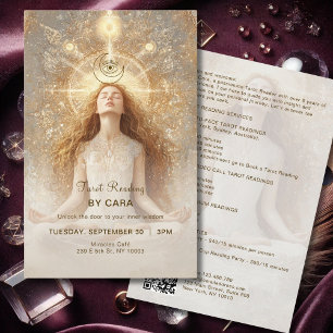 Flyer Tarot Mystic Woman Olho Lua Dourado Código QR