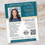 Flyer Teal de Foto do Serviço Notário do Na moda Mobile<br><div class="desc">Atrair mais clientes com esses clássicos folhetos de negócios notariais públicos. Um modelo de na moda personalizado com sua foto, nome, detalhes, código QR e um logotipo ou símbolo de acreditação. Os folhetos comerciais são uma maneira eficaz de promover sua empresa e anunciar seus serviços notariais. Uma maneira eficaz de...</div>