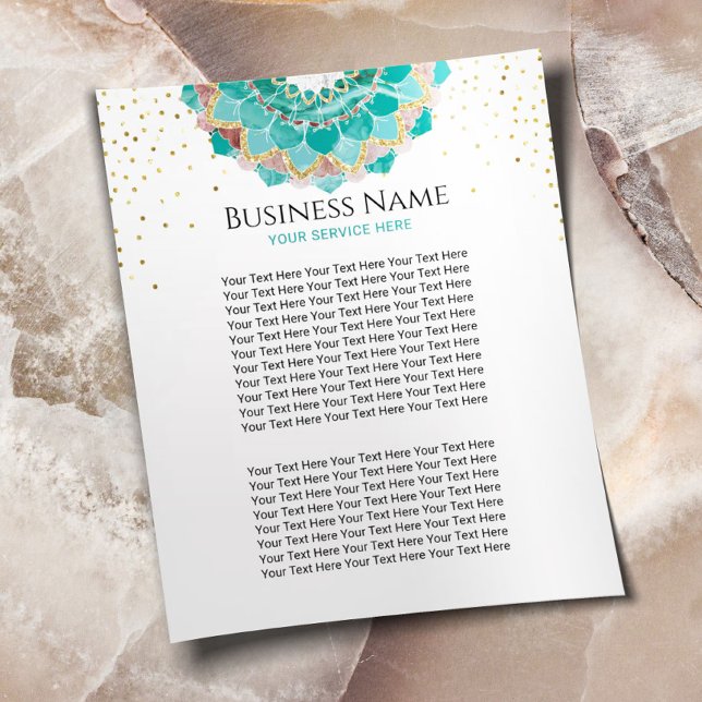 Flyer Teal Moderno e Dourado Mandala Flor Spa Salão (Criador carregado)