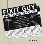 Flyer Telefone do Telefone Celular do Carpintaria do Han<br><div class="desc">Folheto publicitário de Número de Telefone do Handyman Preto e Branco</div>