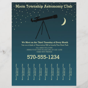Flyer Telescópio do Clube Astronômico e Estrelas Rasga