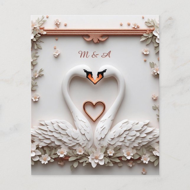 Flyer 🤍 Tema de Casamento Floral com Casal de Cisnes Ro (Frente)