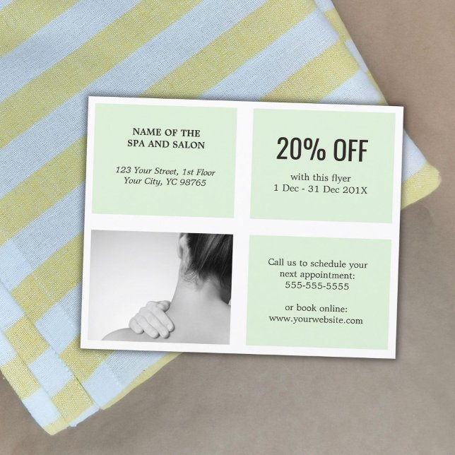 Flyer Terapêutica Elegante de Massagem de Fotos Verde Br (Criador carregado)