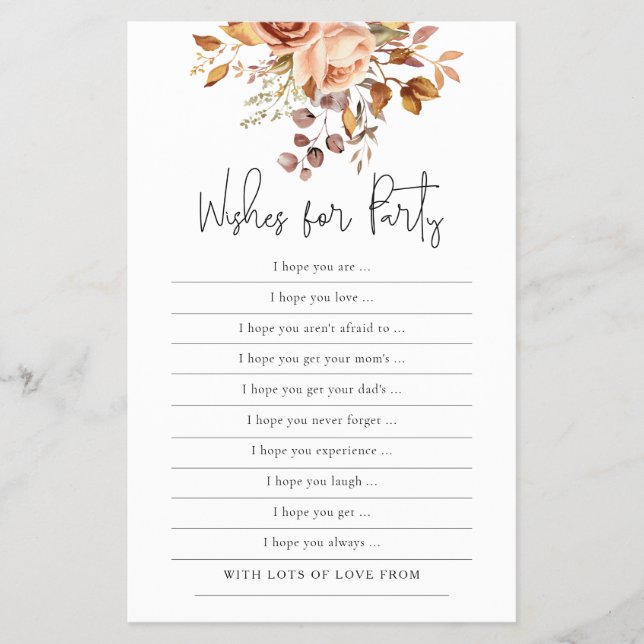 Flyer Terracotta Florals deseja jogos de Chá de fraldas (Frente)