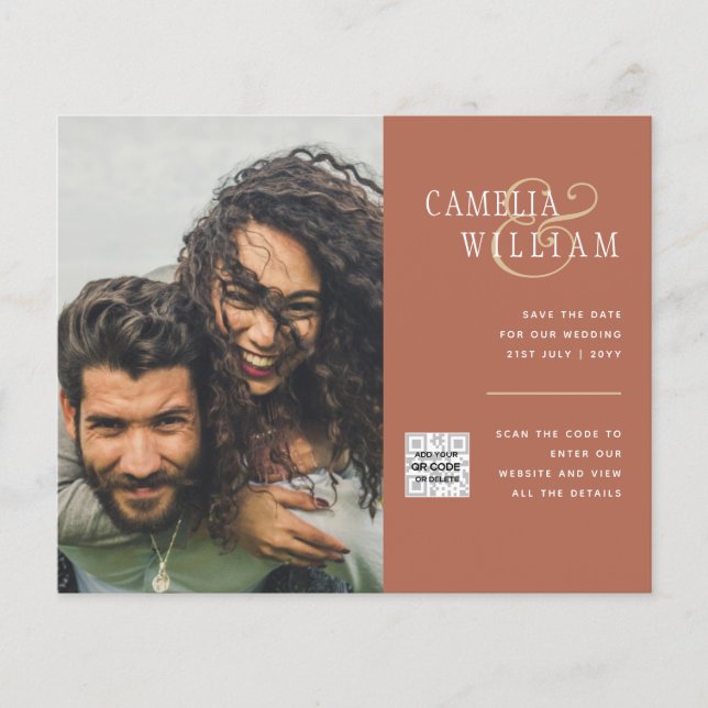 Flyer Terracotta FOTO CÓDIGO QR Convite de casamento Dat (Frente)