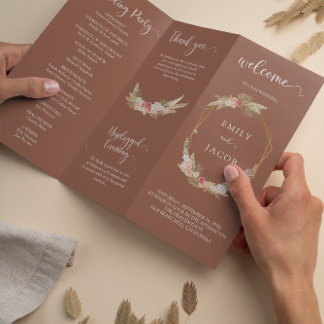 Flyer Terracotta Triplo programa de casamento floral Fol