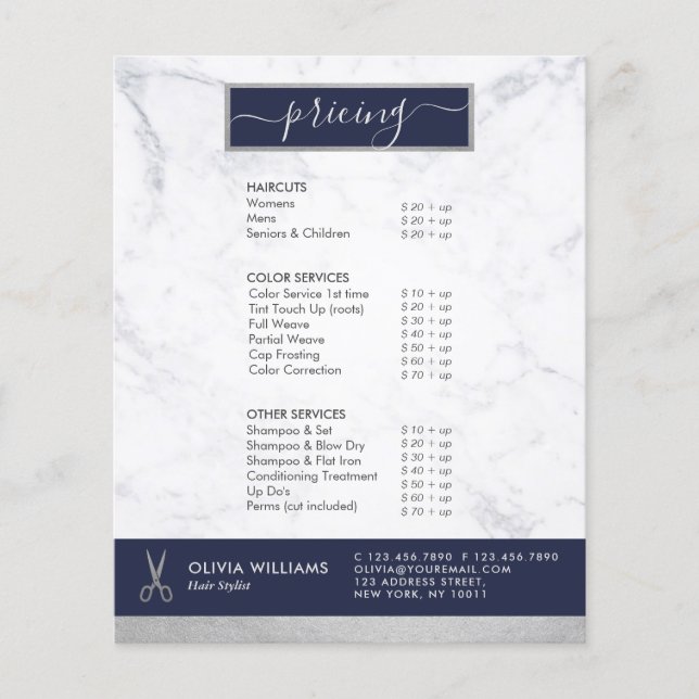 Flyer Tesoura Prateada Geométrica Chic de Mármore para E (Frente)