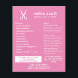 Flyer Tesouras de Lista Estilista de Cabelos Móveis Rosa<br><div class="desc">Folheto de marketing profissional para cabeleireiro móvel, cabeleireiro móvel ou salão de cabelos móveis. Este folheto de promocional foi projetado para anunciar e expandir com sucesso o seu negócio de serviços de cabeleireiro móvel atraindo novos clientes. Apresentando o seu nome e cargo, juntamente com um gráfico de tesoura na frente...</div>