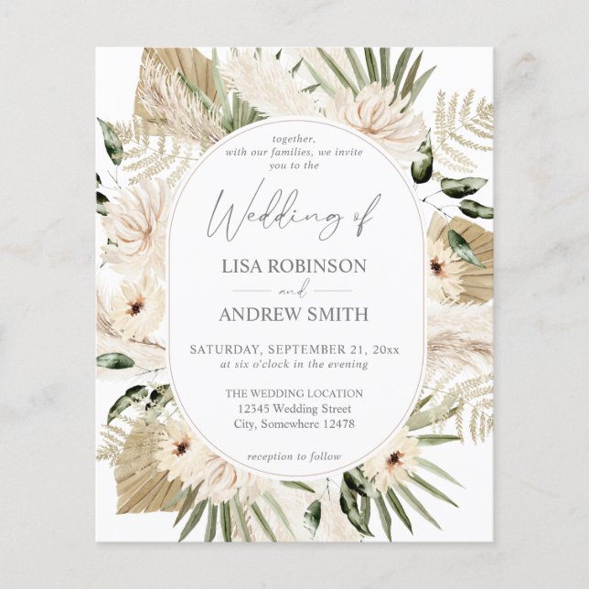 Flyer Texto LG Boho Pampas Grass Casamento Floral (Frente)