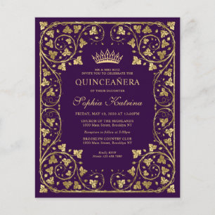 Flyer Tiara Floral de Violeta Roxa Barata Quinceanera Do