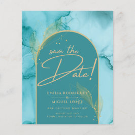 Flyer Tinte Abstract Turquesa Verde Dourado Casamento Sa