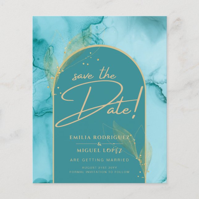 Flyer Tinte Abstract Turquesa Verde Dourado Casamento Sa (Frente)