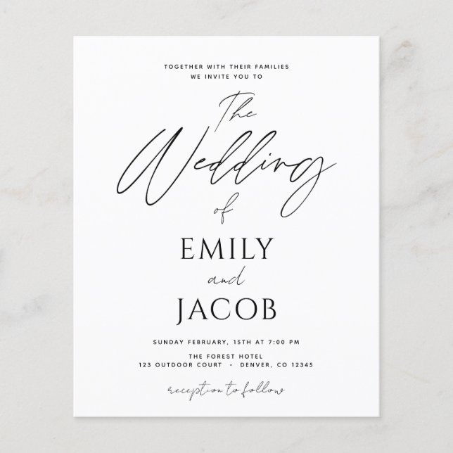 Flyer Tipografia de Script Branco Preto de Casamento de  (Frente)