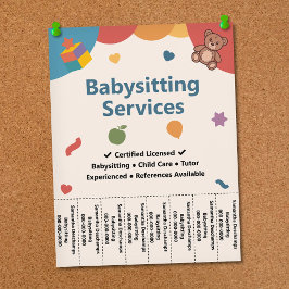 Flyer Tiras de Rasgo de Teddy Bear & Blocos de Babysitti