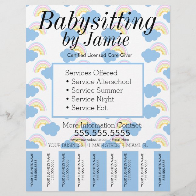 Flyer Tirinhas de Negócios de Creche e Babá (Frente)