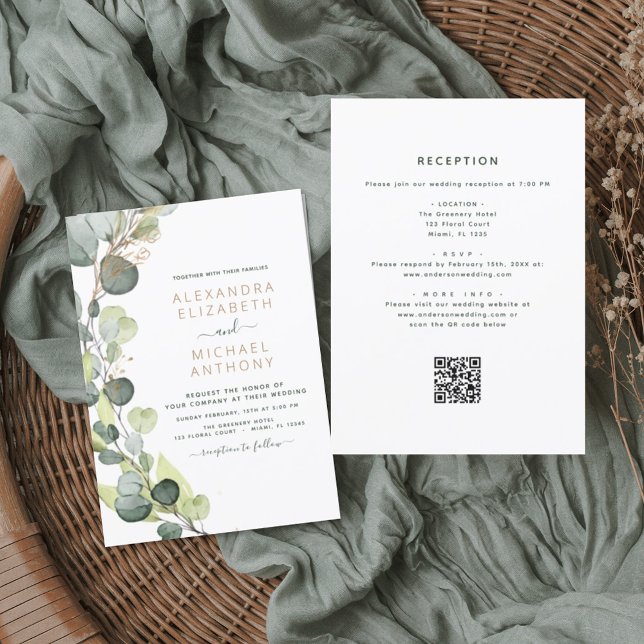 Flyer Todos em Um Convite para Casamento de Código de QR (Criador carregado)