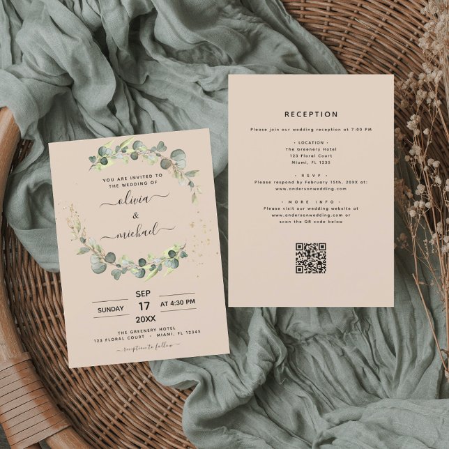 Flyer Todos em Um Convite para Casamento de Código de QR (Criador carregado)