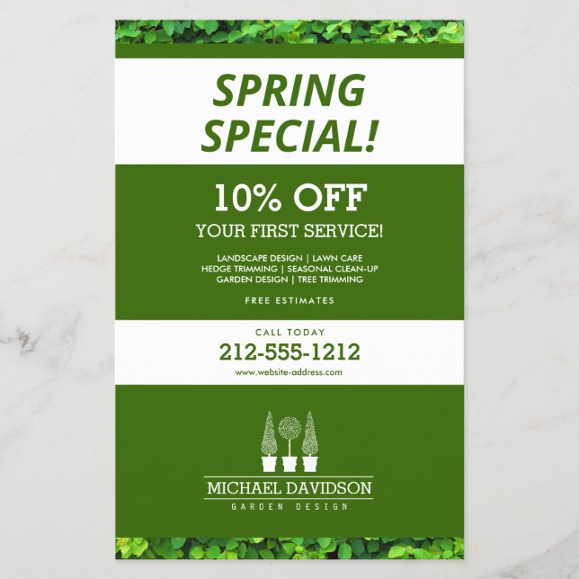 Flyer Topiary Trio Gardener Landscaping Verde/Branco (Frente)