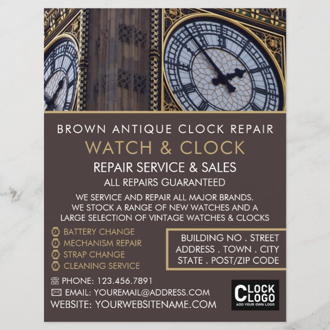 Flyer Torre Big Ben Clock, Publicidade Horologista (Frente)