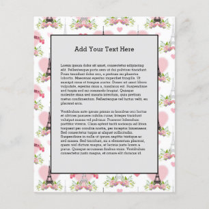 Flyer Torre Eiffel Flor Corações Rosa Paris Francês