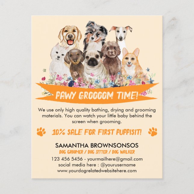 Flyer Tosa de cachorro ilustrada com floral simples lara (Frente)