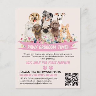 Flyer Tosa de cães ilustrada com floral simples rosa mar