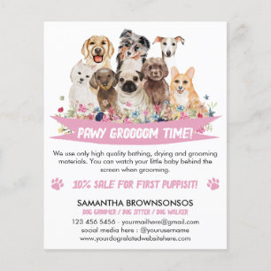 Flyer tosador de cães ilustrado floral simples branco