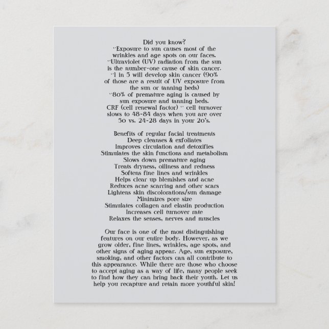 Flyer TRATAMENTOS ROSTOS Salão de beleza 4,5"x5,6" (Verso)