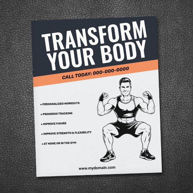 Flyer Treinador Pessoal - Preto e Laranja (Black & Orange - Personal Trainer Flyer)