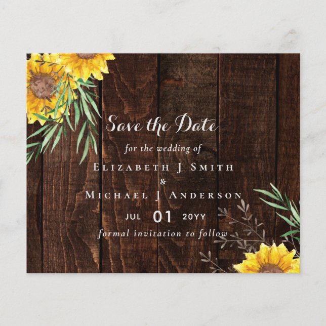 Flyer Trending Rustic Wedle Save Date Sunflower (Frente)