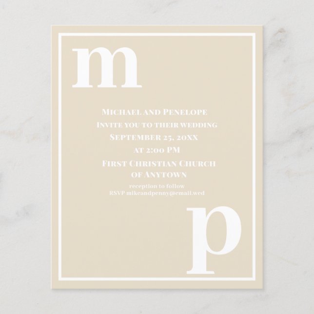 Flyer Trendy Typografia Champagne Beige Budget Casamento (Frente)