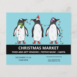 Flyer Três Pinguins Festivos No Mercado Azul - Natal
