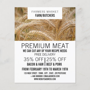 Flyer Trigo no campo, anúncio de agricultores e açouguei