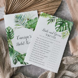 Flyer Tropical Palm Bride Selvagem e Jogo do Groom Trivi<br><div class="desc">Esta noiva de palma tropical selvagem e o jogo da trivia nobre é perfeito para um chá de casamento de tema de praia. A design apresenta um conjunto exótico de folhas de palmeiras de banana-d'água verde, samambaias, folhagem, plantas botânicas e verde para uma sensação tropical de verão. Personalize a parte...</div>