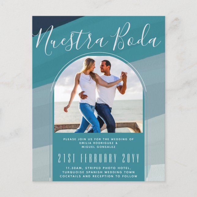 Flyer Turquesa Casamento Espanhol Nuestra Boda FOTO (Frente)
