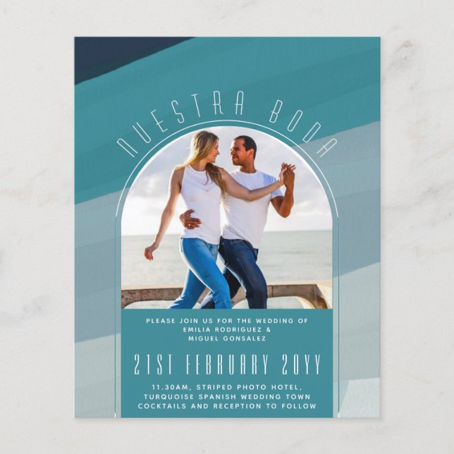 Flyer Turquesa Casamento Espanhol Nuestra Boda FOTO (Frente)