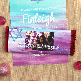 Flyer Turquesa Rosa Bat Mitzvah Candy Bar Wrapper