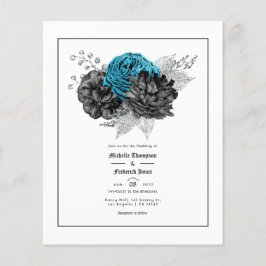 Flyer Turquesa Vintage - Floral Preto e Prata