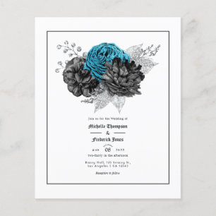 Flyer Turquesa Vintage - Floral Teal Black e Silver