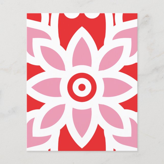 Flyer um padrão vermelho e branco com uma flor (Frente)