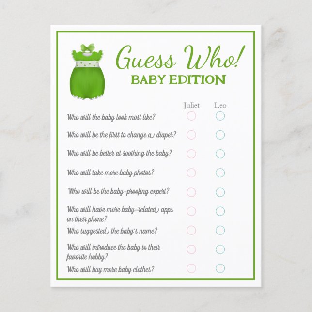 Flyer Uma Menina De Shamrock Adivinha Quem Bebê (Frente)